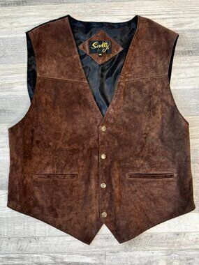 Scully Brown Genuine Leather Men's Snap Front Vest Size XXL Western L43